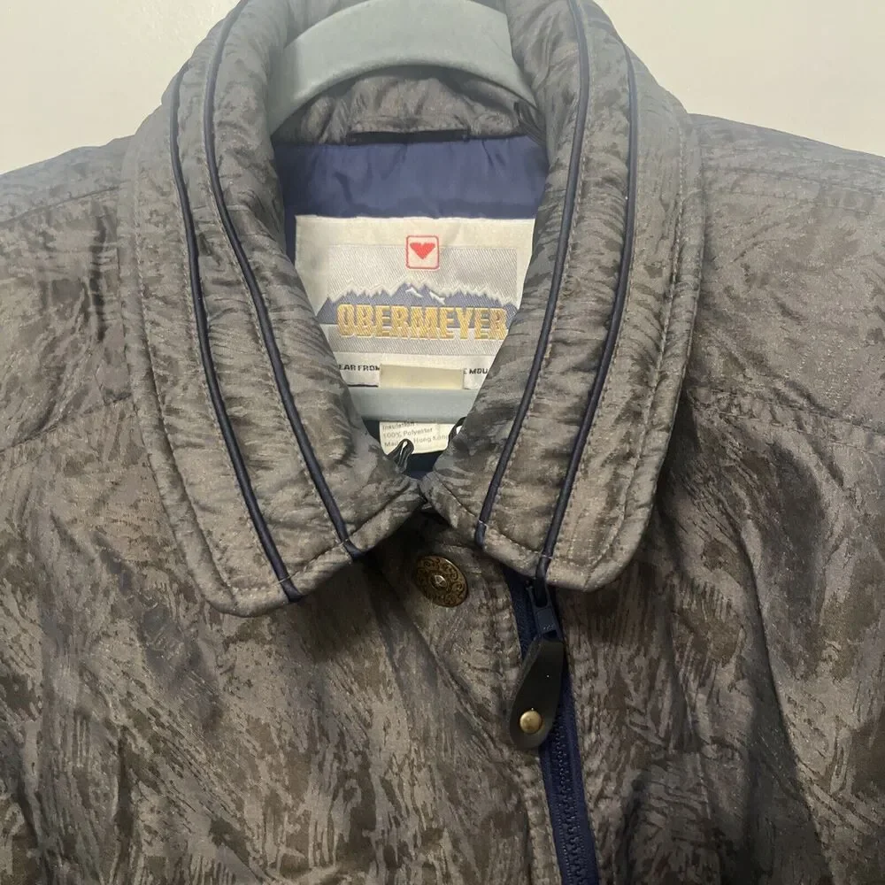 Vintage‎ Women’s Obermeyer Ski Jacket Puffer Gray Blue Embroidered Size 10